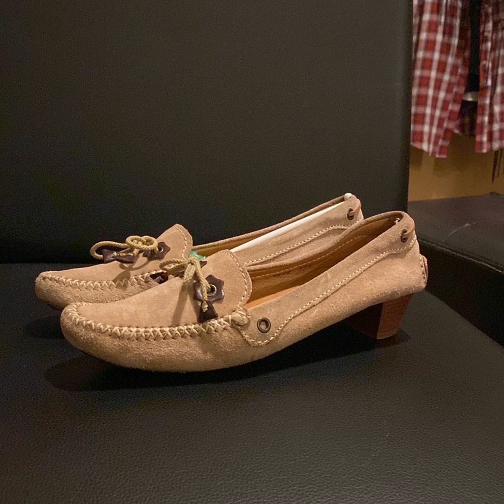 Manila Square Toe, Ridged Rubber Sole, Suede, Metal Eyelets. Made in Italy. NWOT